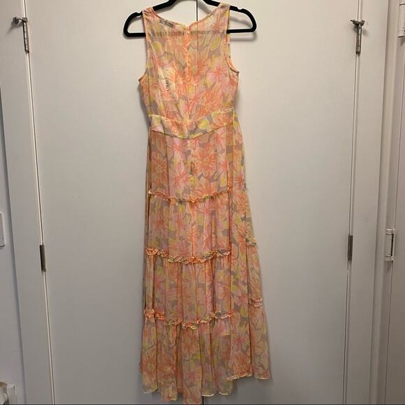 LIKELY Rachel Tiered Long Maxi Dress Gown Peach Multi - Picture 7 of 8